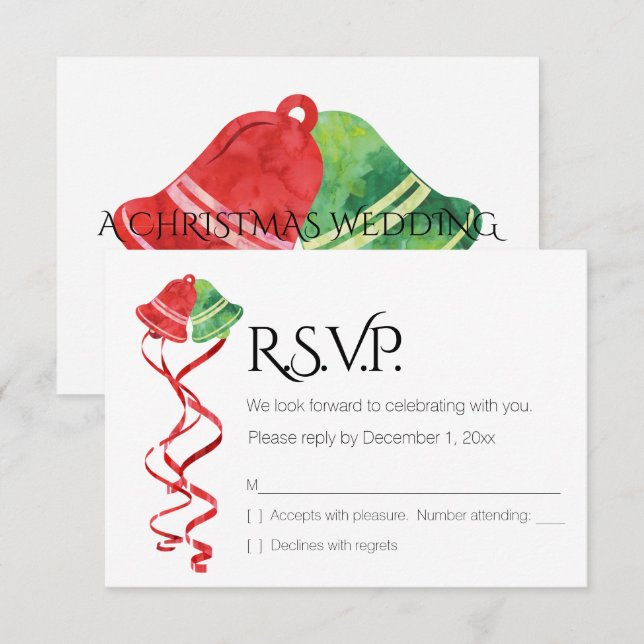Watercolor Bells/Christmas Wedding /RSVP Card (Front/Back)