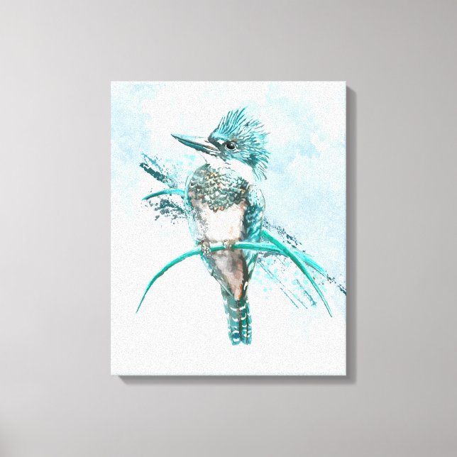 Watercolor  Belted Kingfisher Bird  Animal Canvas  Print (Front)