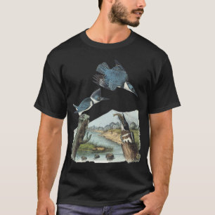 Watercolor Belted Kingfisher Bird Eat Fish Nature T-Shirt