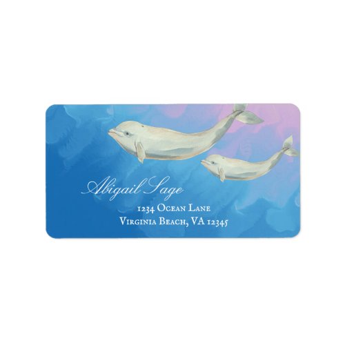 Watercolor Beluga Whale Mom and Calf Address Label