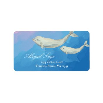 Watercolor Beluga Whale Mom And Calf Address Label by TheBeachBum at Zazzle