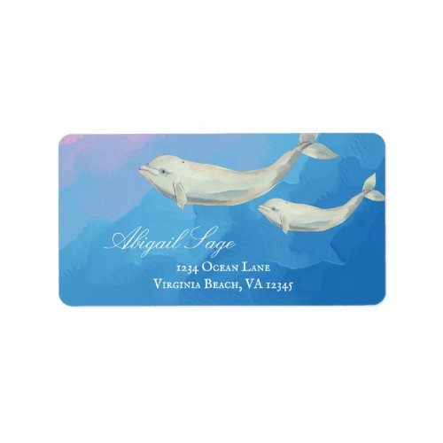 Watercolor Beluga Whale Mom and Calf Address Label