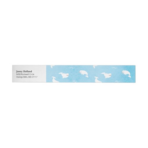 Watercolor Beluga Whale Pattern in Blue Wrap Around Address Label