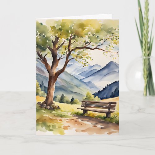 Watercolor Bench and Mountains Sympathy Card