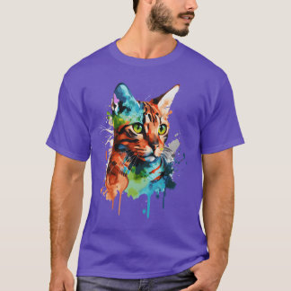Watercolor Bengal Cat Colorful Cat Lover family T-Shirt