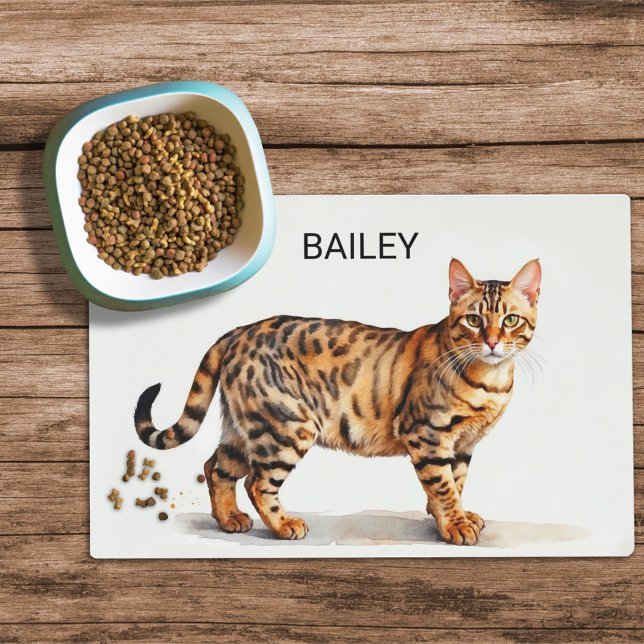 Watercolor Bengal Cat Custom Cat Food Mat (Creator Uploaded)