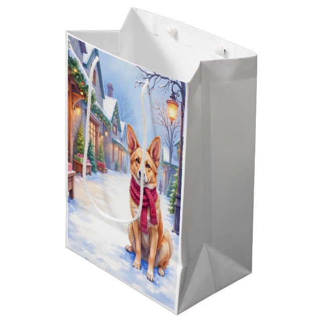 Watercolor Berger Picard Village Square Christmas  Medium Gift Bag (Front Angled)