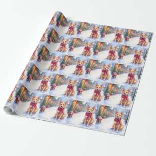 Watercolor Berger Picard Village Square Christmas Wrapping Paper