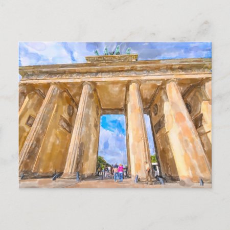 Watercolor Berlin. Brandenburg Gate. Postcard