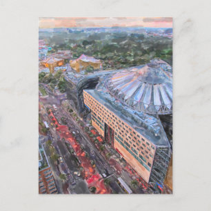 Watercolor Berlin. Evening over Sony Center and Ti Postcard