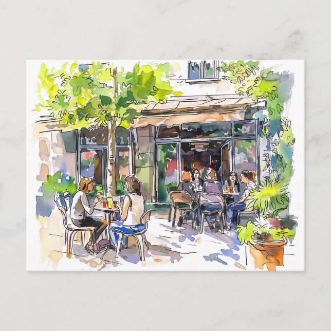Watercolor Berlin Kreuzberg Summer Cafe Postcard (Front)