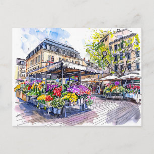 Watercolor Berlin Market Summer Flowers Postcard