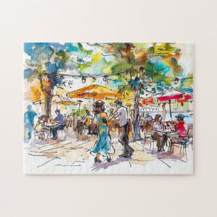 Watercolor Berlin Mitte Summer Dance Evening Jigsaw Puzzle