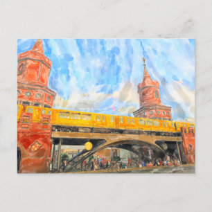 Watercolor Berlin. S-Bahn at the Oberbaumbrücke Postcard