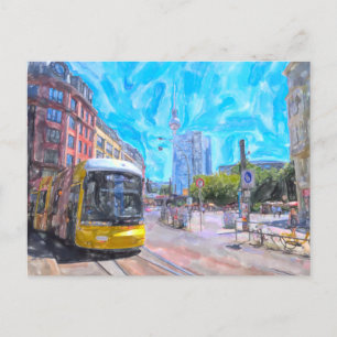 Watercolor Berlin. Streetcar at Hackescher Markt. Postcard