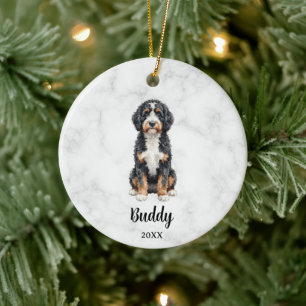 Watercolor Bernedoodle Dog Name Pet Memorial Ceramic Ornament