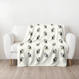 Watercolor Bernedoodle Fleece Blanket