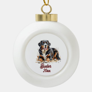 Watercolor Bernese Mountain Brown Personalize Ceramic Ball Christmas Ornament