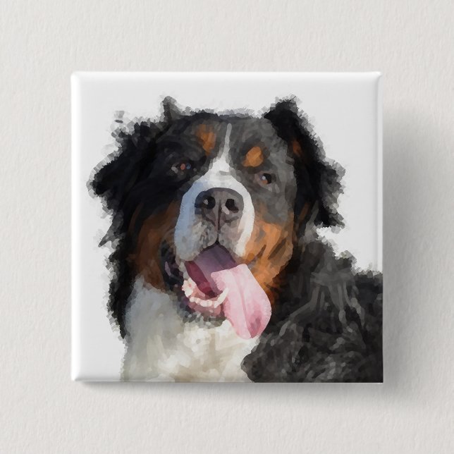 Watercolor Bernese Mountain Dog Button (Front)