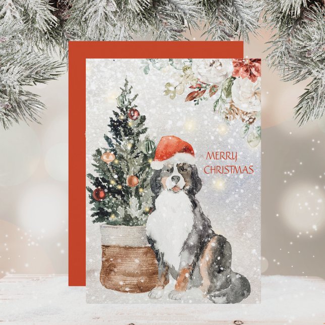 Watercolor Bernese Mountain Dog Christmas Holiday Card (Creator Uploaded)