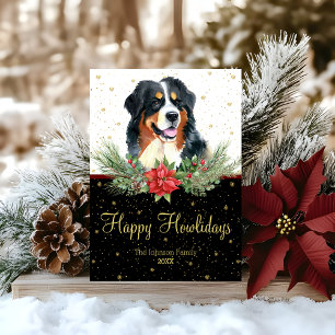Watercolor Bernese Mountain Dog Happy Howlidays Holiday Card