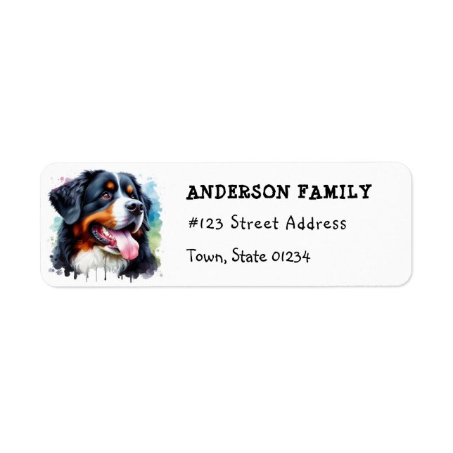 Watercolor Bernese Mountain Dog Return Address Label (Front)