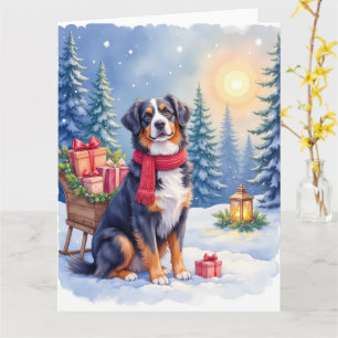 Watercolor Bernese Mountain Dog Sleigh Christmas Card