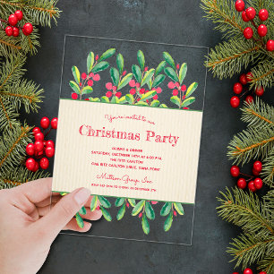 Watercolor Berries and Branches Christmas Acrylic Invitations