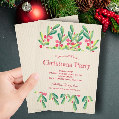 Watercolor Berries and Branches Christmas Invitation