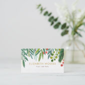 Watercolor Berries and Branches Greenery  Business Card (Standing Front)