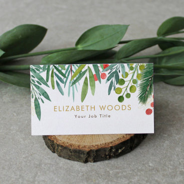 Watercolor Berries and Branches Greenery  Business Card