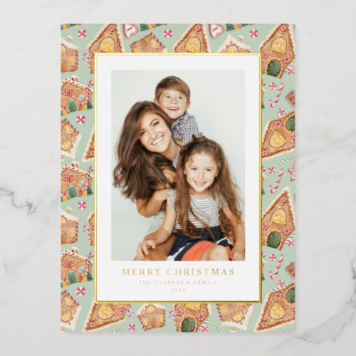 Watercolor Berries and Greenery Christmas Photo Foil Holiday Postcard