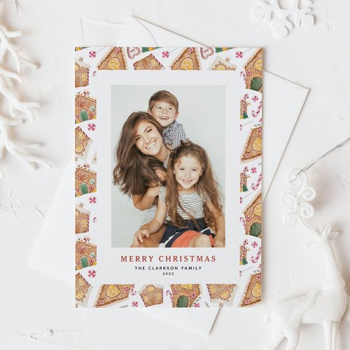 Watercolor Berries and Greenery Christmas Photo Holiday Card