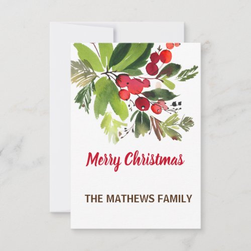 WATERCOLOR BERRIES AND GREENERY FOLIAGE CHRISTMAS  CARD