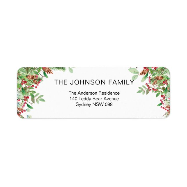Watercolor Berries and Greenery Holiday Labels (Front)