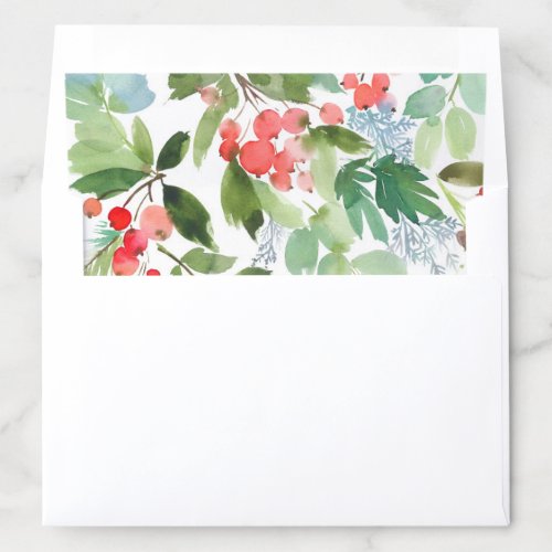 Watercolor Berries and Greenery Pattern Holiday Envelope Liner