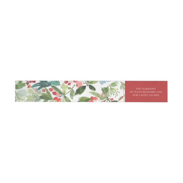 Watercolor Berries and Greenery Pattern Holiday Wrap Around Label (Individual)