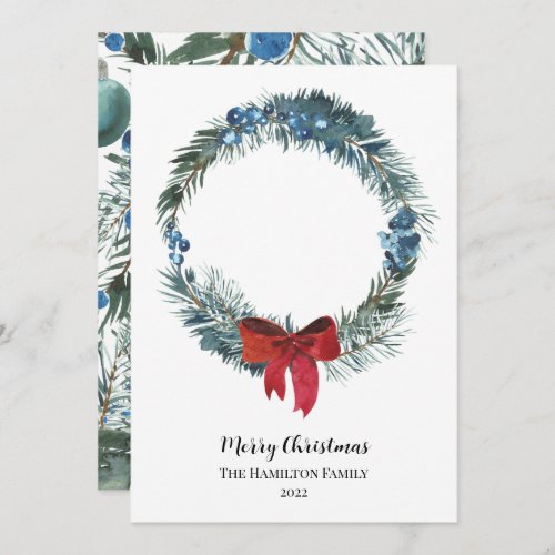 Watercolor Berries and Greenery Wreath Christmas Invitation