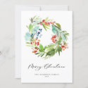 Watercolor Berries and Greenery Wreath Holiday Card