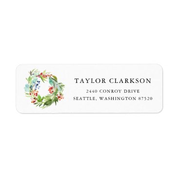 Watercolor Berries and Greenery Wreath Holiday Label