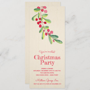 Watercolor Berries and Leaves Christmas Invites