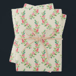 Watercolor Berries and Leaves Holiday Christmas Wrapping Paper Sheets<br><div class="desc">Stylish,  modern green leaves and red berries watercolor on a pale ivory background,  use this wrapping paper for your holiday gift giving. MATCHING items in our collection.</div>