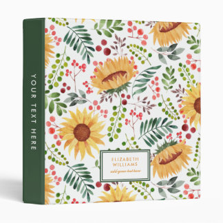 Watercolor Berries and Sunflowers Personalized  3 Ring Binder