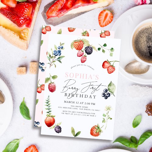 Watercolor Berries Berry First Girl 1st Birthday