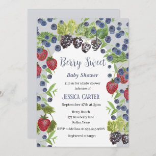 Watercolor Berries Blueberry Boy Baby shower Holiday Card