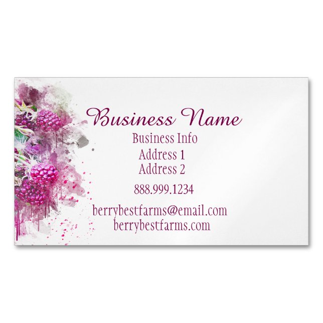 Watercolor Berries Business Name Business Card Magnet (Front)