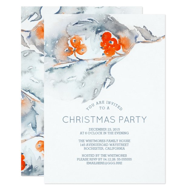 Watercolor Berries Christmas Party Invitation