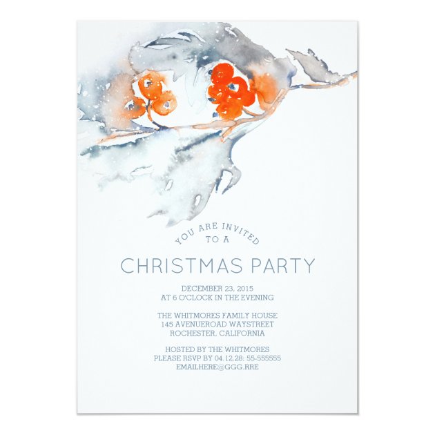 Watercolor Berries Christmas Party Invitation