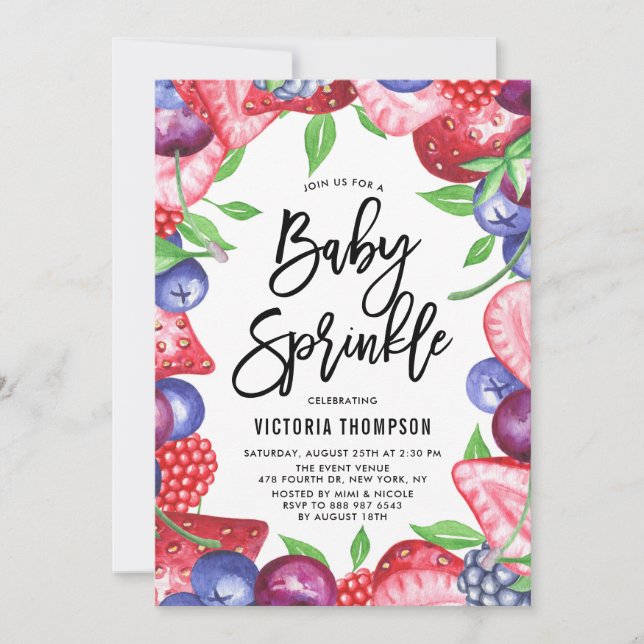 Watercolor Berries Frame Summer Baby Sprinkle Invitation (Front)