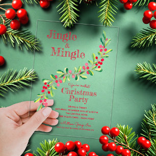 Watercolor Berries Greenery Christmas Acrylic Invitations